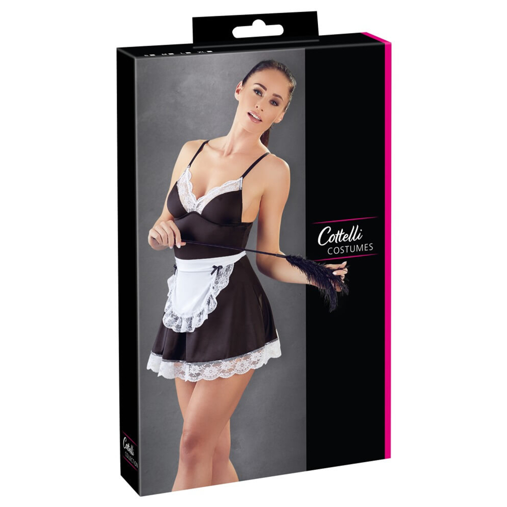 E-shop Cottelli - sexy šaty chyžnej so zásterou (čierno-biele)