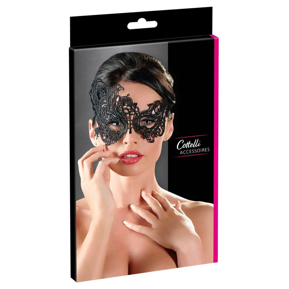 E-shop Cottelli - vyšívaná,asimetrická maska na tvár (čierna)