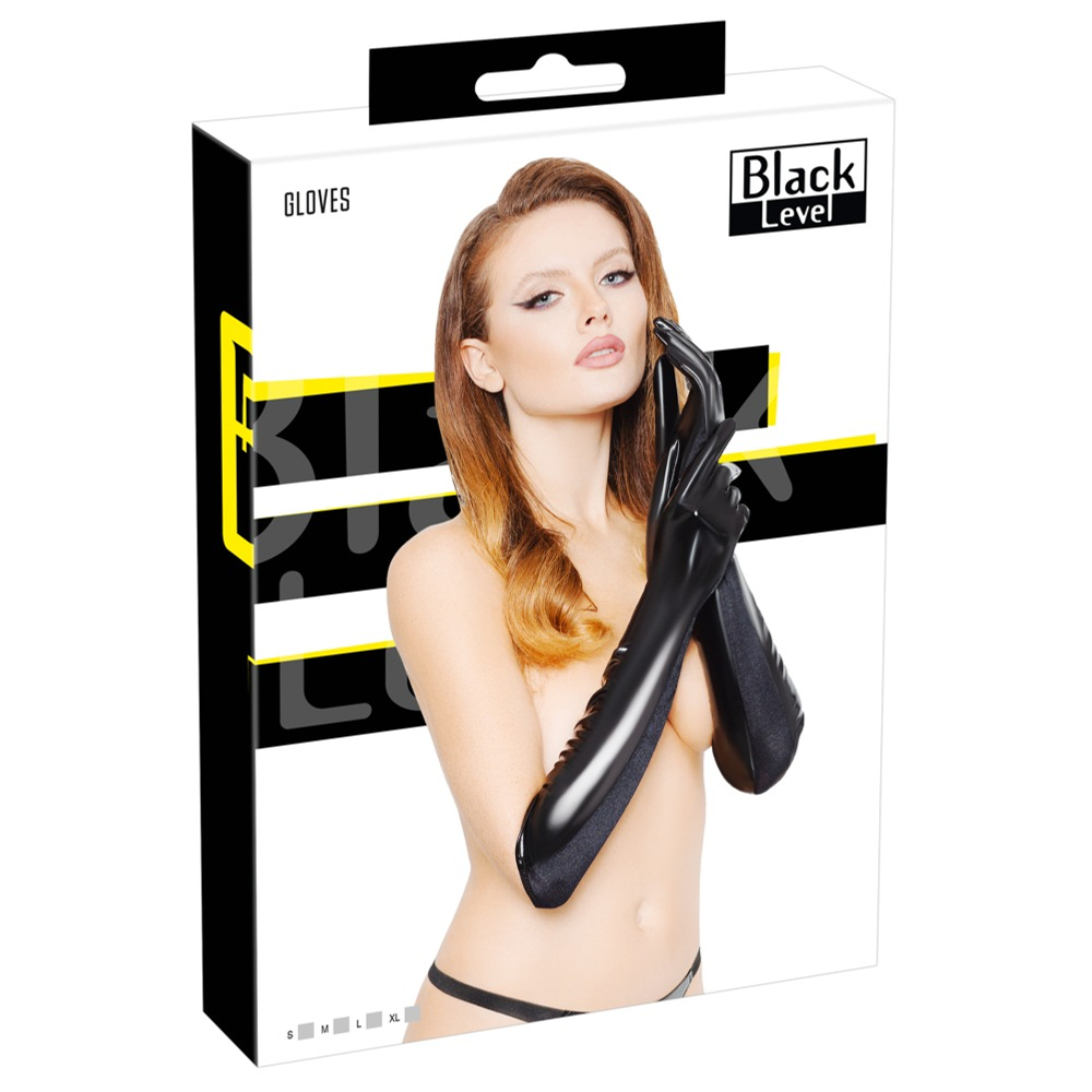 E-shop Black Level - lesklé lakované rukavice (čierne)
