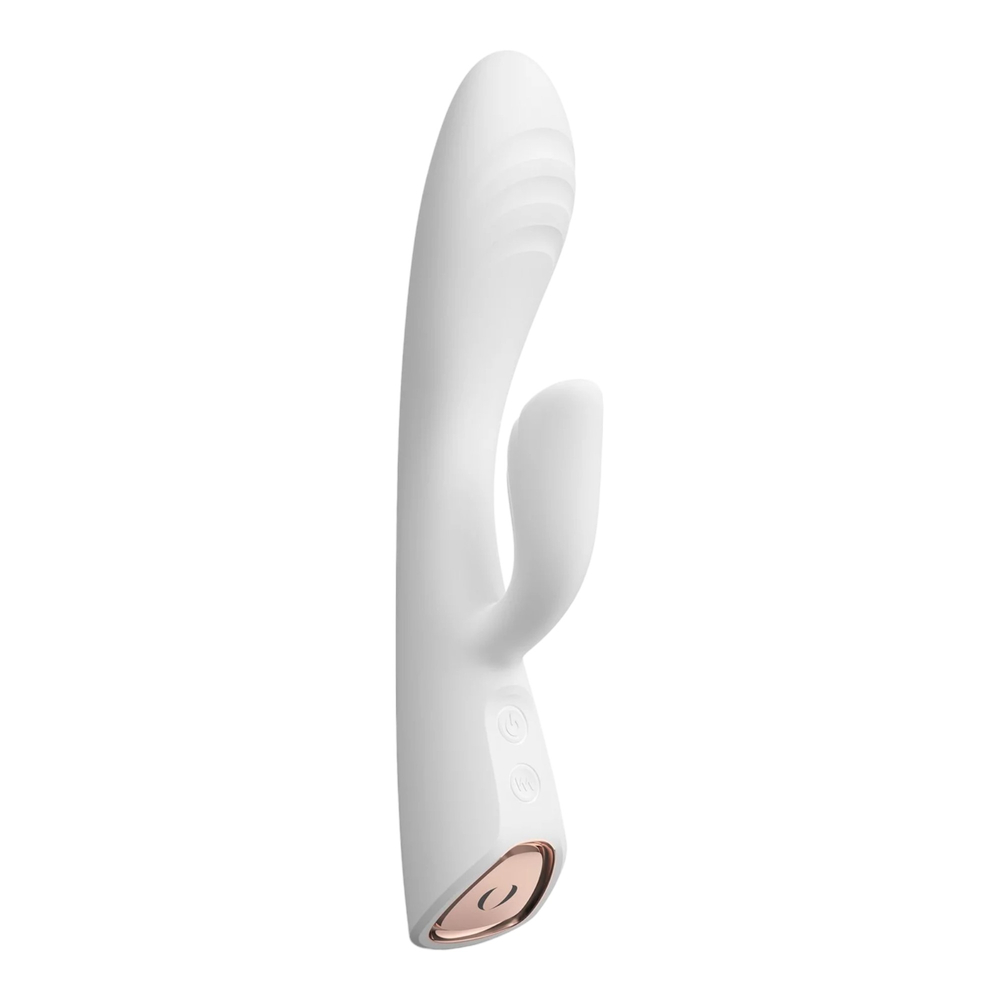 E-shop Dorcel Flexi Rabbit - nabíjací, vyhrievací vibrátor s ramenom na klitoris (biely)