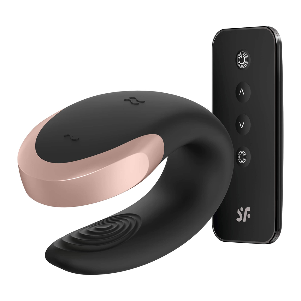 E-shop Satisfyer Double Love - nabíjací, vodotesný smart párový vibrátor (čierny)