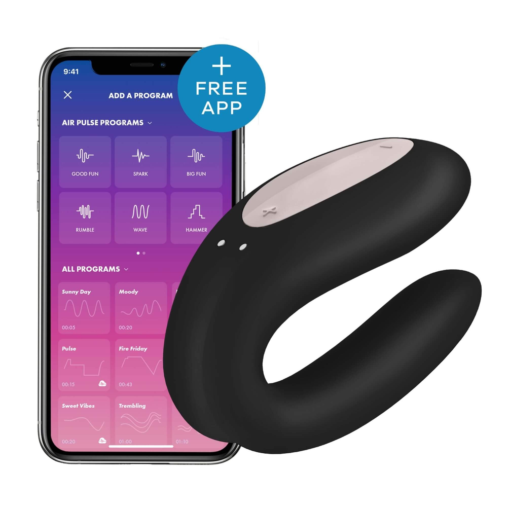 E-shop Satisfyer Double Joy - nabíjací, vodotesný, smart párový vibrátor (čierny)