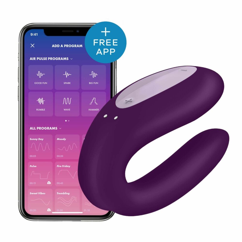 E-shop Satisfyer Double Joy - nabíjací, vodotesný, smart párový vibrátor (fialový)