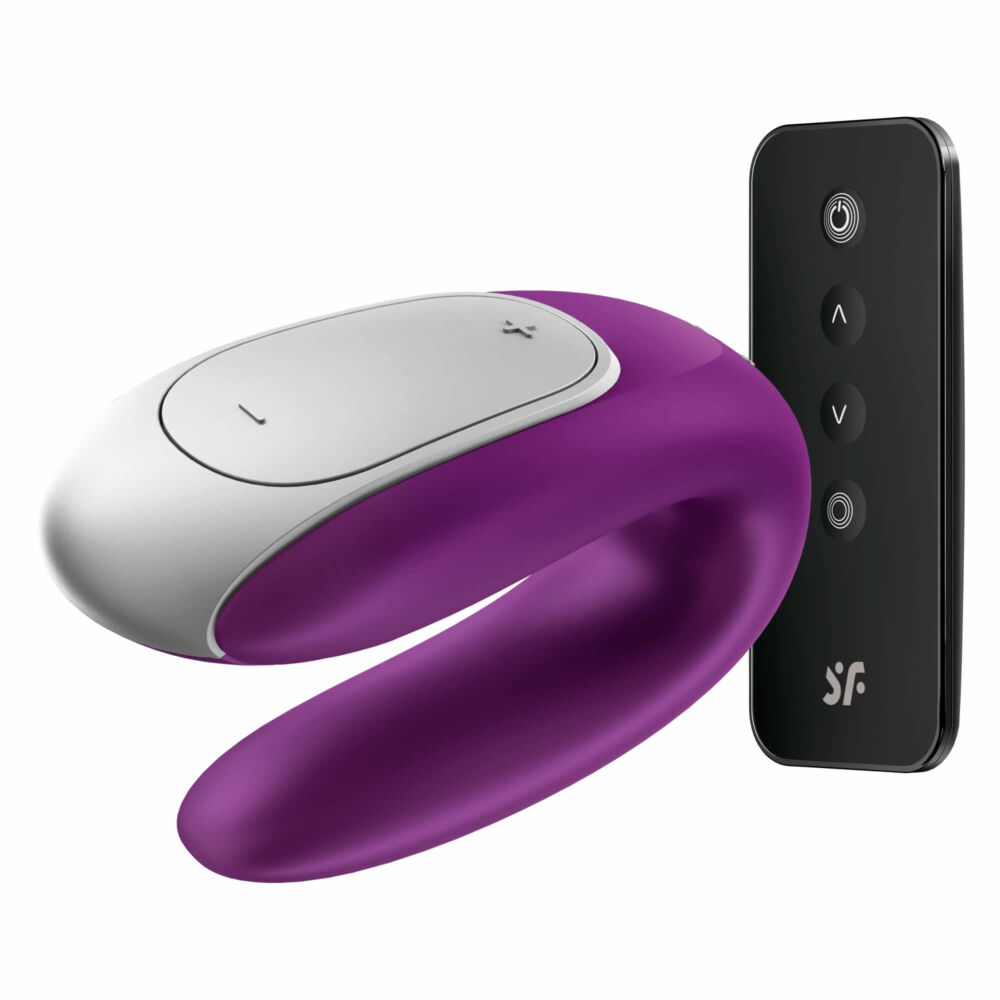 E-shop Satisfyer Double Fun - nabíjací, vodotesný smart párový vibrátor s diaľkovým ovládačom (fialový)