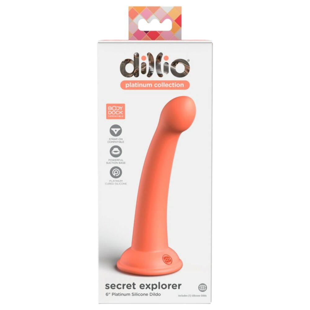 E-shop Dillio Secret Explorer - silikónové dildo so svorkou (17 cm) - oranžové