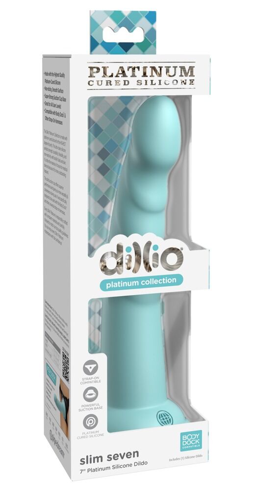 E-shop Dillio Slim Seven - stimulačné dildo s lepkavými prstami (20 cm) - tyrkysové