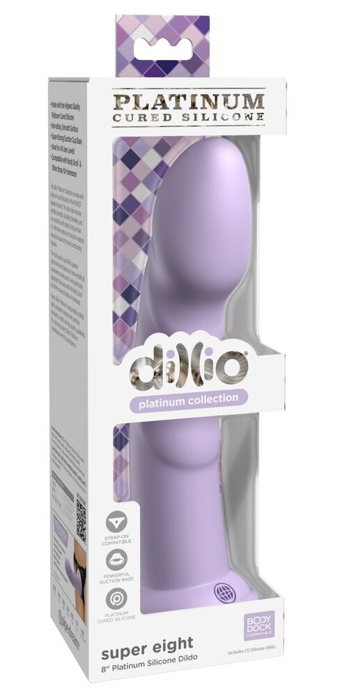 E-shop Dillio Super Eight - akrylové silikónové dildo s lepkavými prstami (21 cm) - fialové