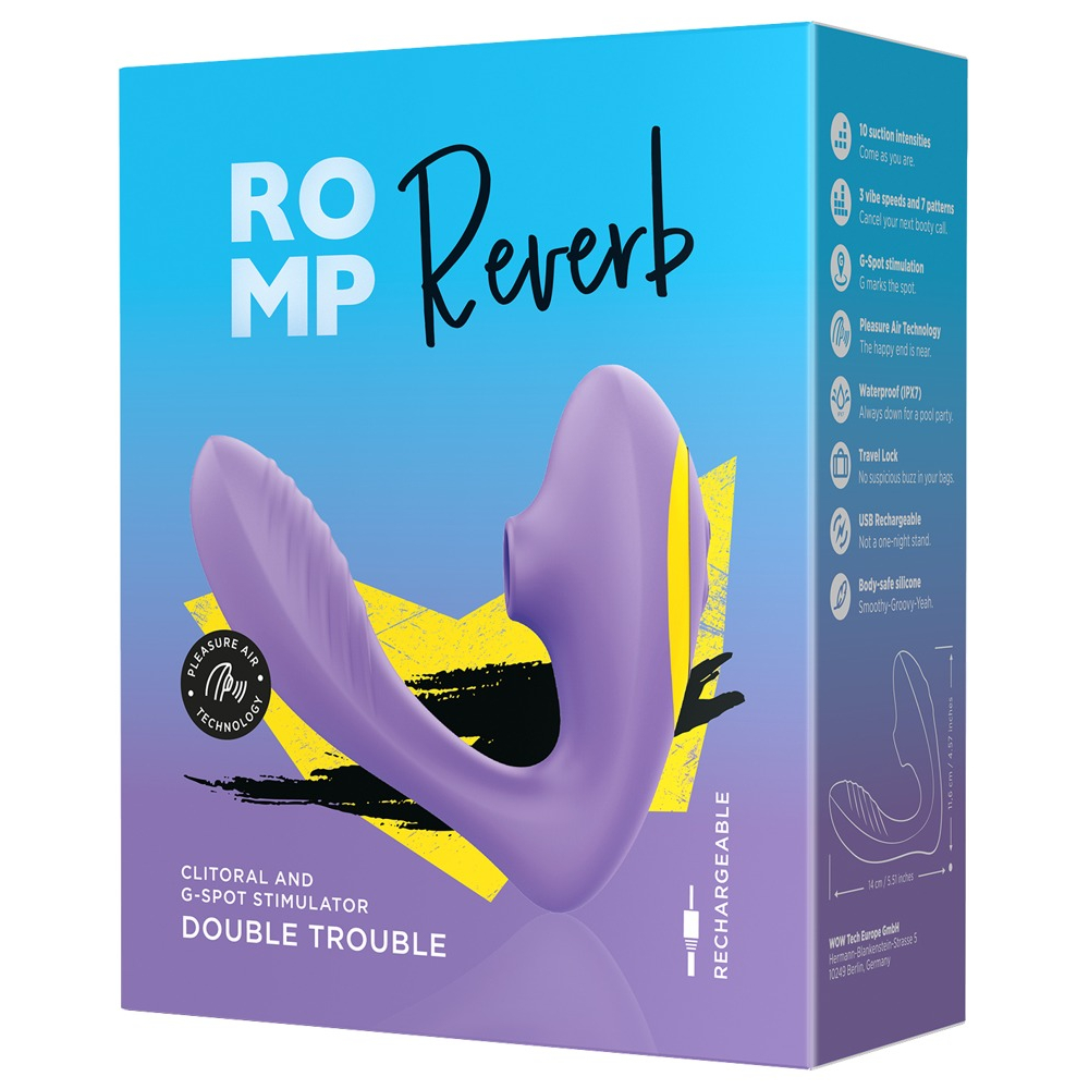 E-shop ROMP Reverb - vodotesný vibrátor na bod G a stimulátor klitorisu (fialový)