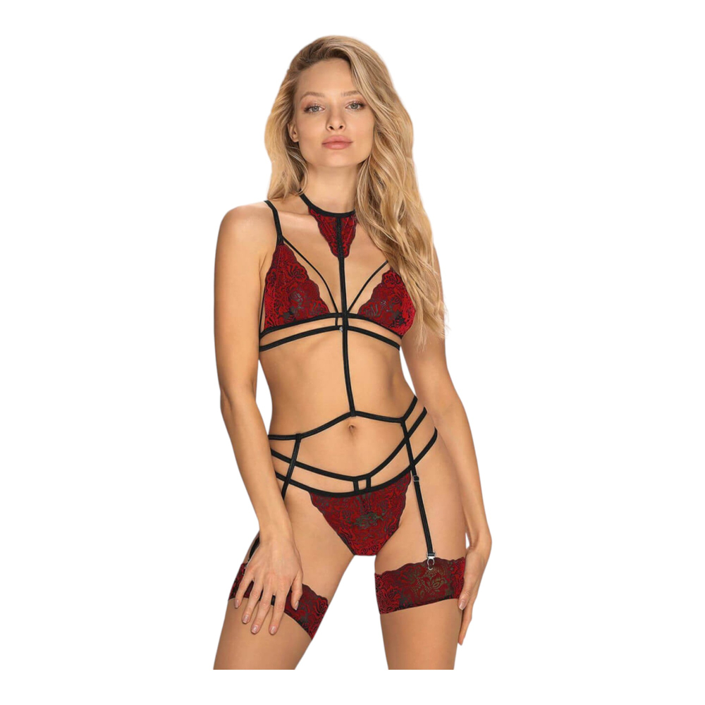E-shop Obsessive Sugestina - 3 piece bra set (red and black)