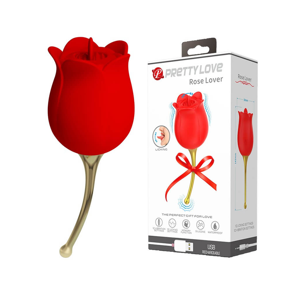 E-shop Pretty Love Rose Lover - nabíjací klitorisový vibrátor 2v1 s jazykom (červený)