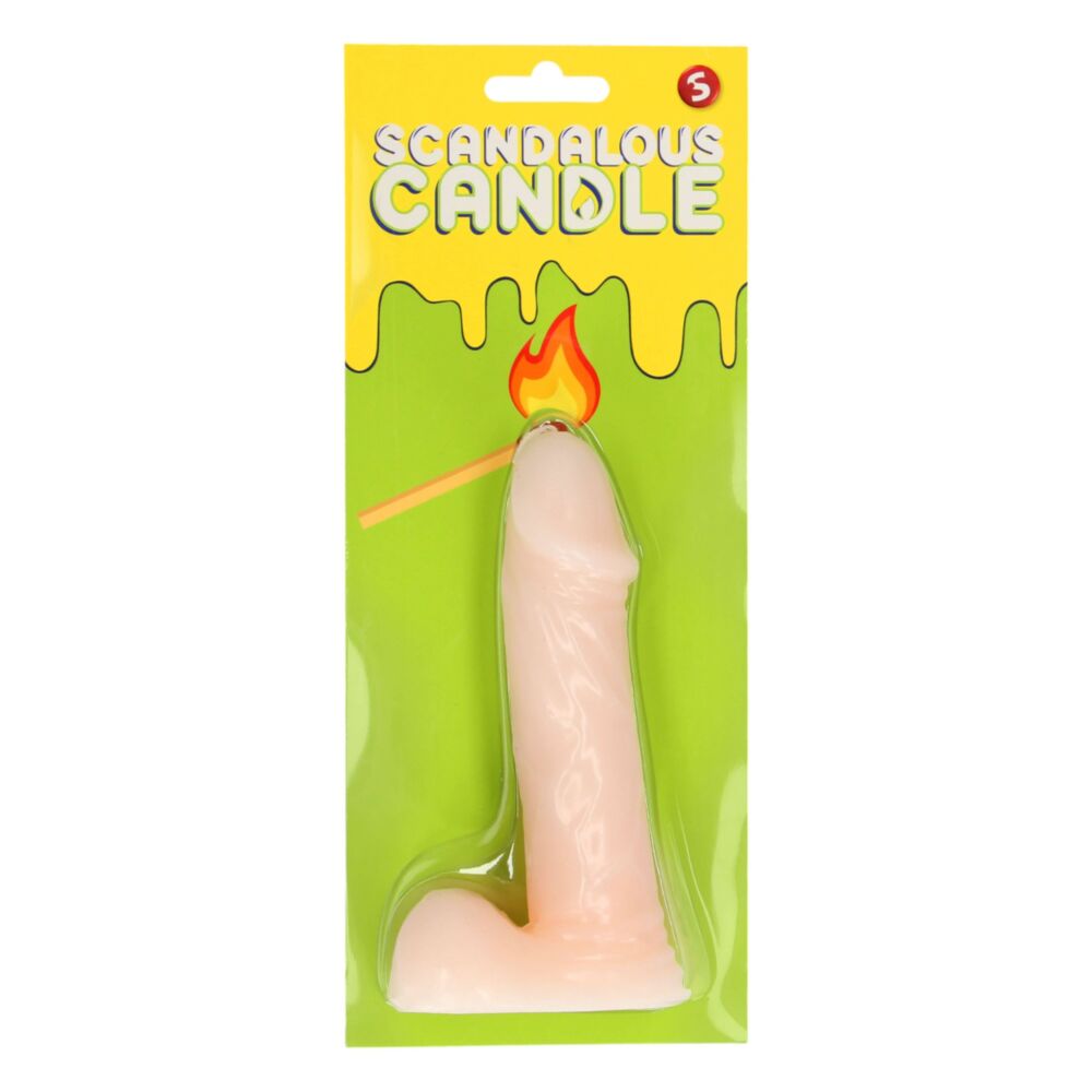 E-shop Scandalous - sviečka - penis s semenníkmi - prírodná (133g)