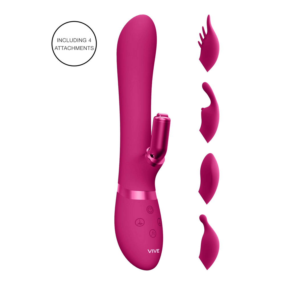 E-shop Vive Chou - Nabíjací, vodotesný vibrátor s vymeniteľnými hlavicami (ružový)