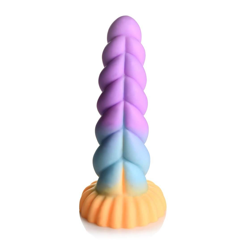 E-shop Creature Cocks Mystique - silikónové dildo s jednorožcom - 21 cm (fialovo-žlté)
