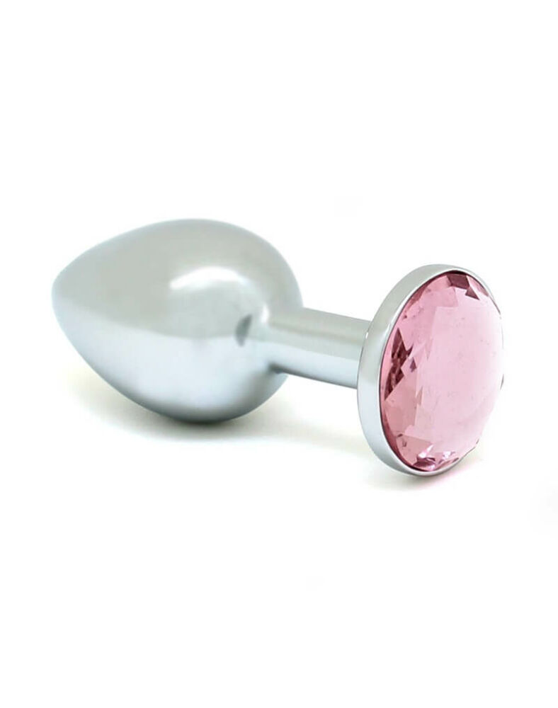 E-shop Rimba XS - kovový análny kolík s ružovým kamienkom (strieborný)