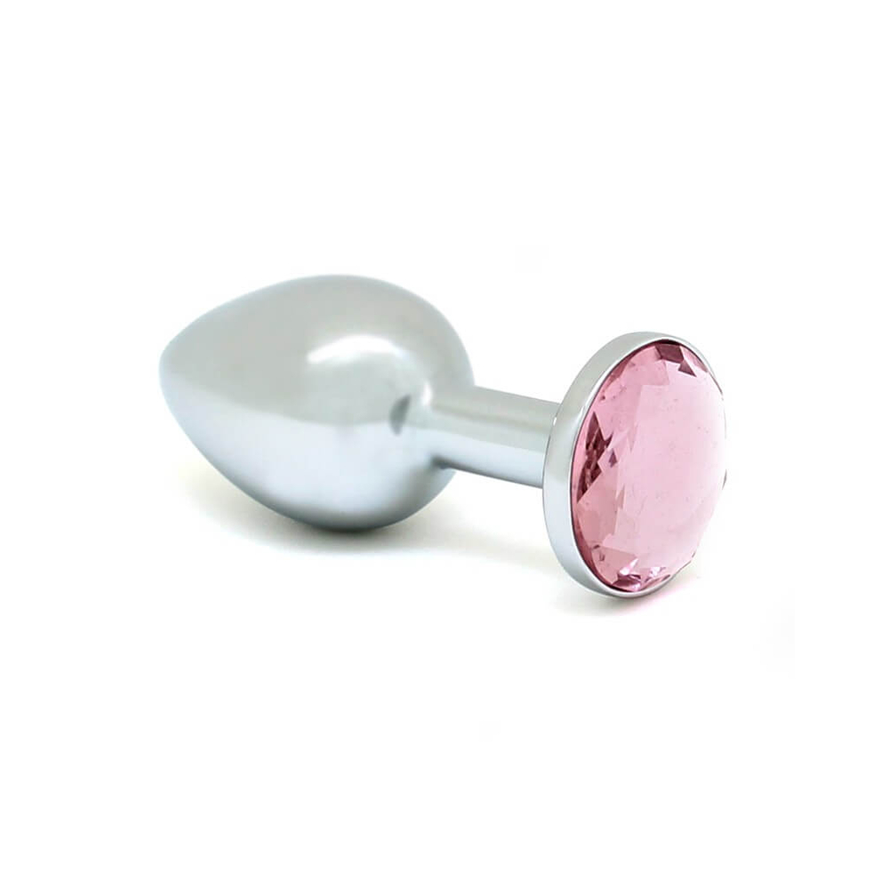 E-shop Rimba XS - kovový análny kolík s ružovým kamienkom (strieborný)