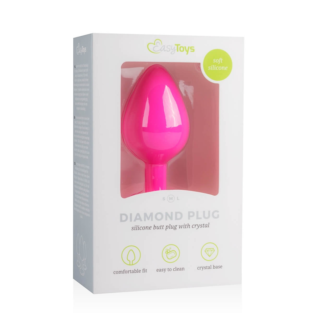 E-shop Easytoys Diamond - kovové análne dildo s bielym kamienkom (stredné) - ružové