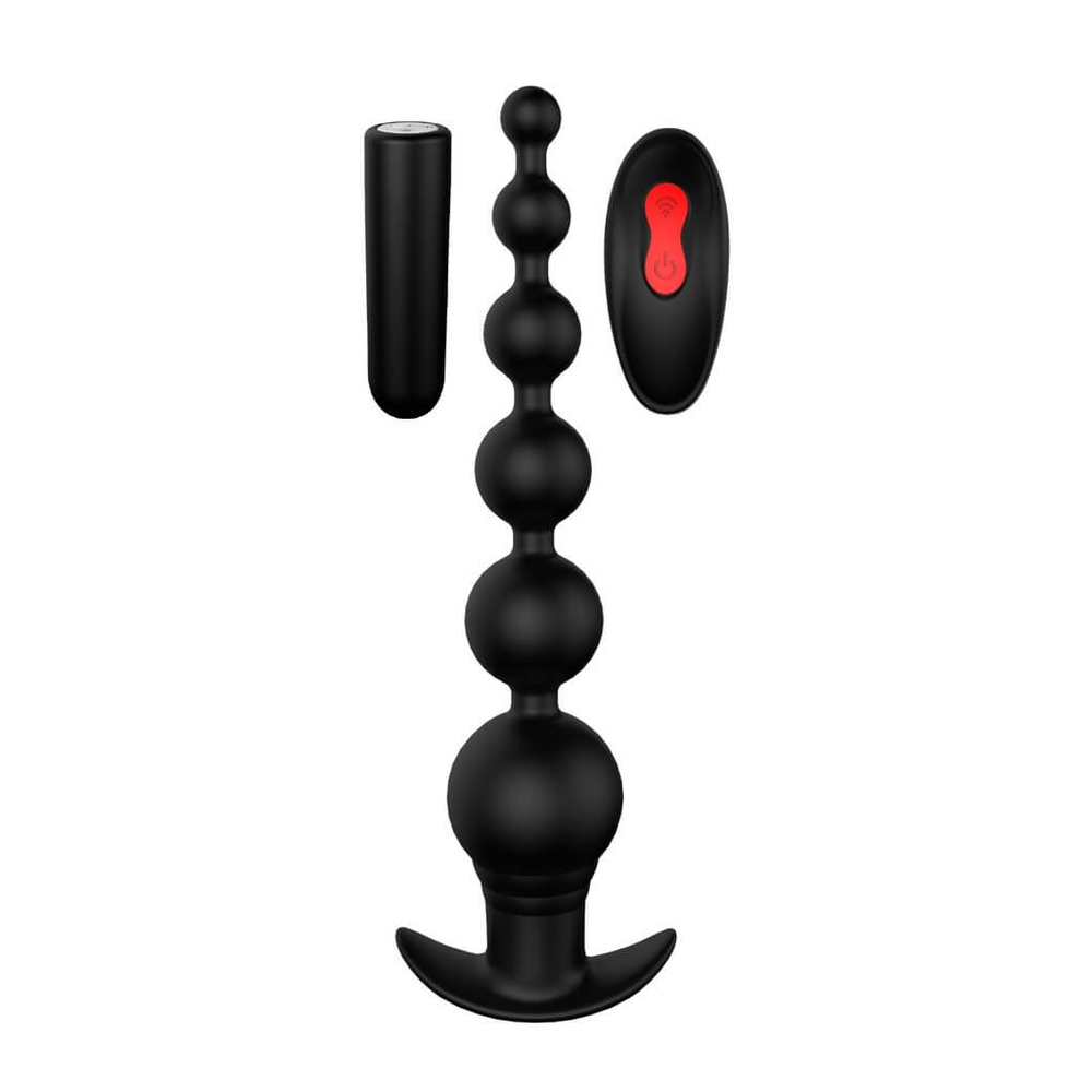 E-shop Cheeky Love - Nabíjateľný rádiový vibrátor s análnymi guličkami (čierny)