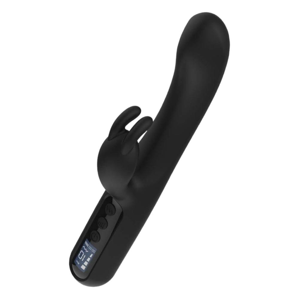 E-shop BLAQ - Nabíjací digitálny vibrátor so zajačikom a šteklivou páčkou (čierny)