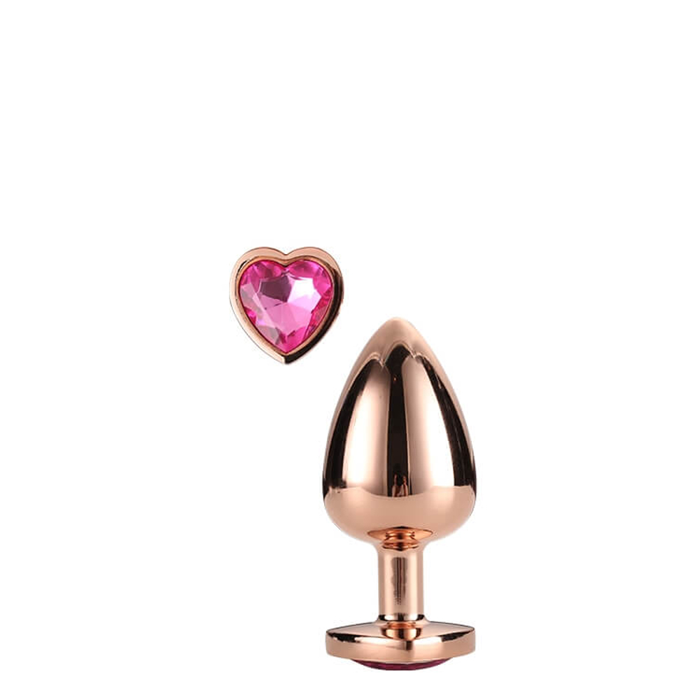 E-shop Gleaming Love - hliníkové análne dildo s kameňom v tvare srdca (ružové zlato)
