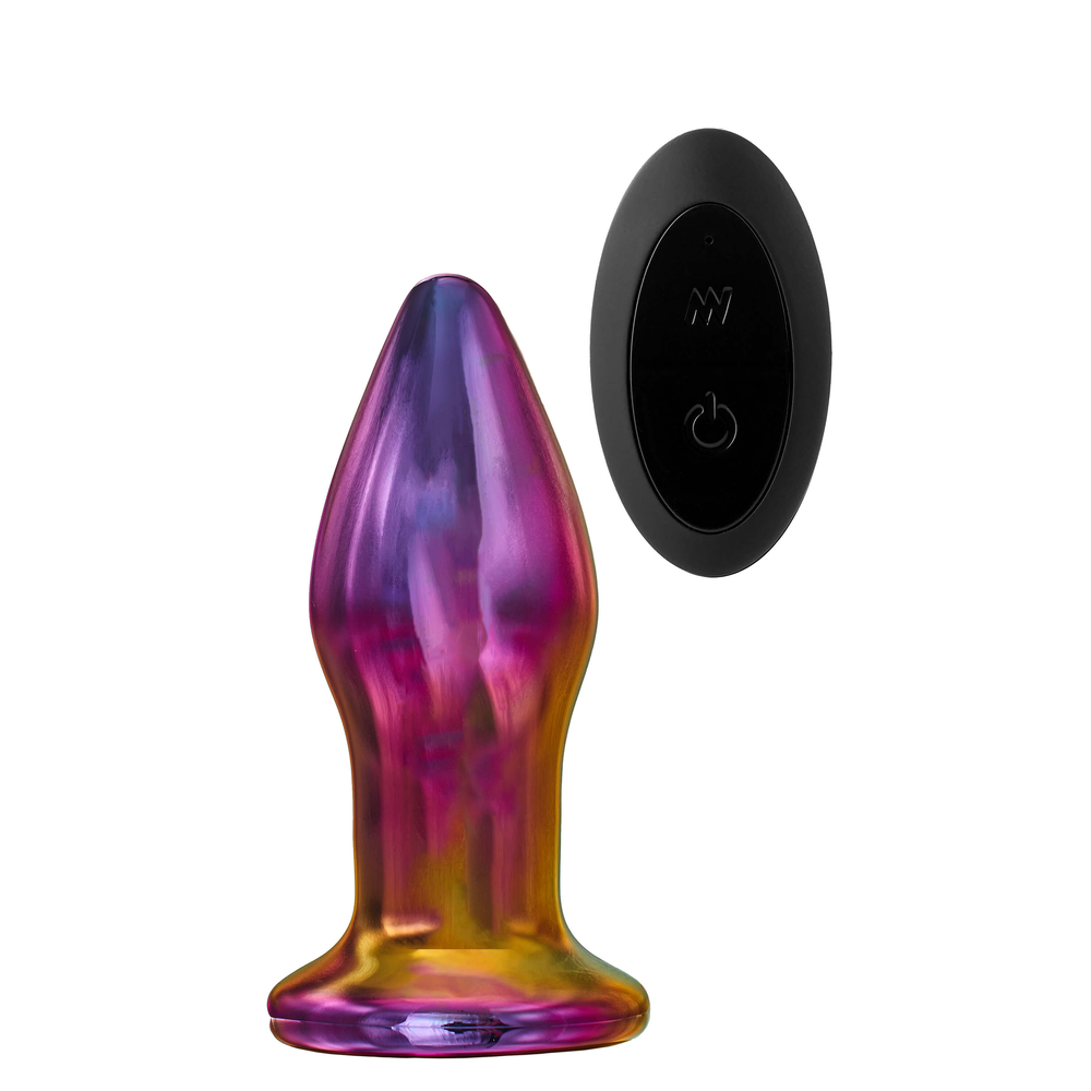 E-shop Glamour Glass - kónický, rádiom riadený, sklenený análny vibrátor (farebný)