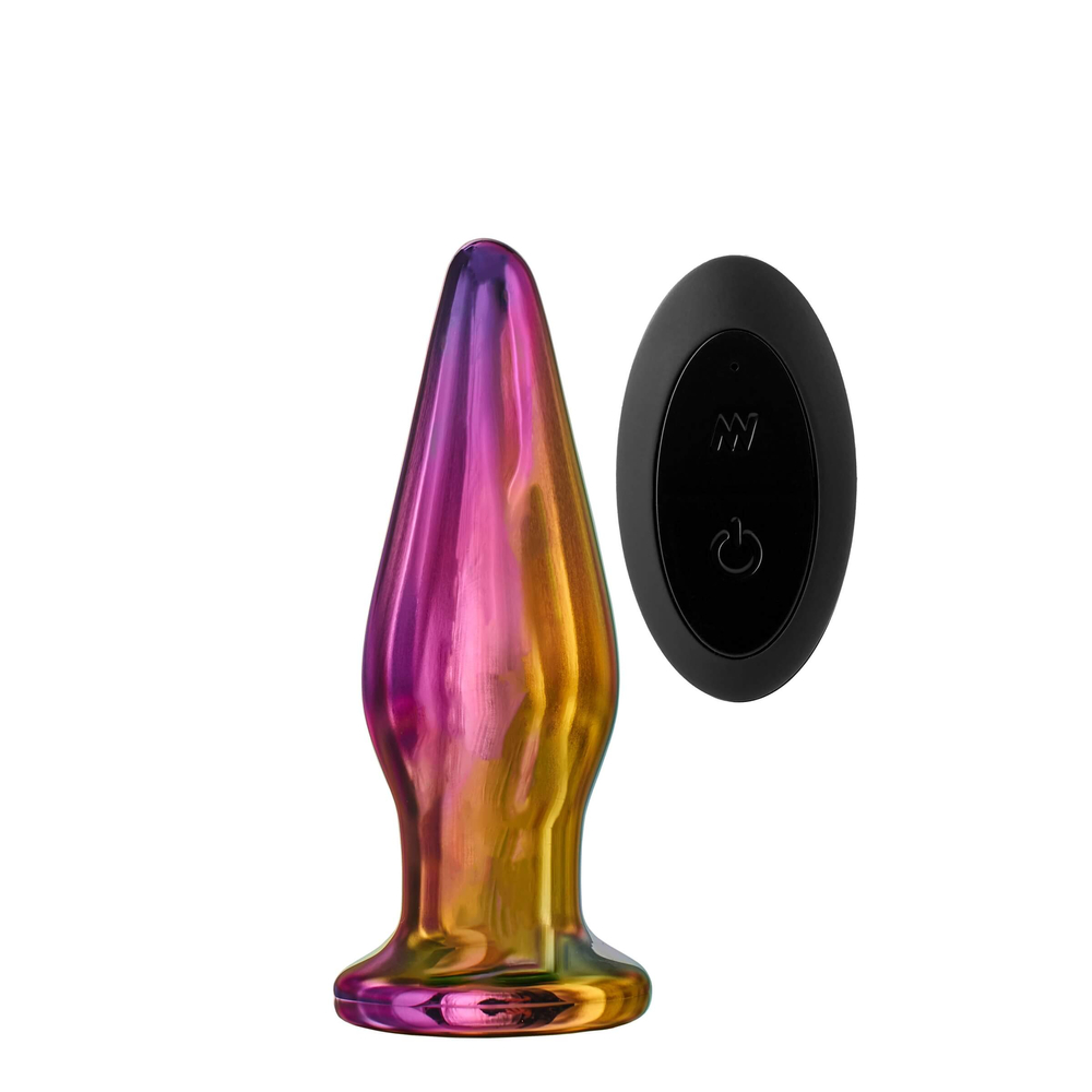 E-shop Glamour Glass - sklenený análny vibrátor s vrcholom, rádiom riadený (farebný)