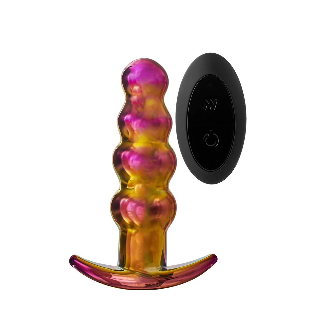 E-shop Glamour Glass - sklenený análny vibrátor s korálkami a rádiovým ovládaním (farebný)