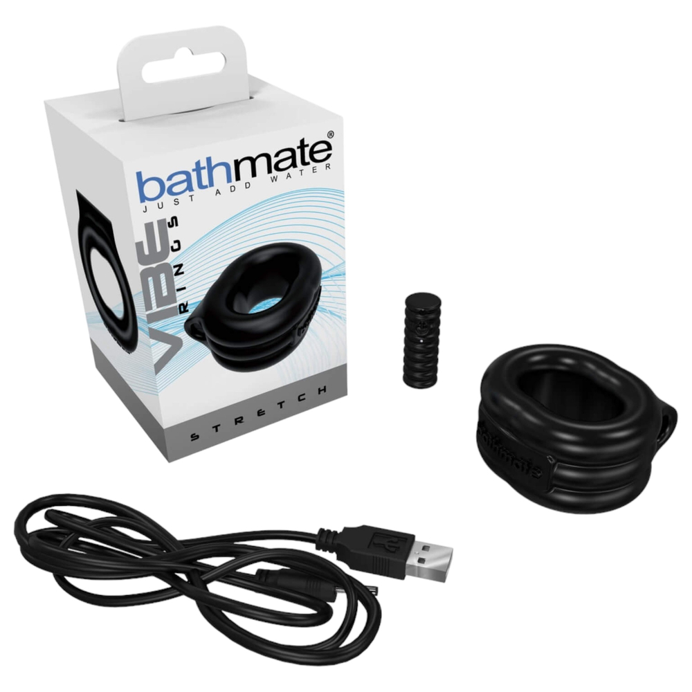 E-shop Bathmate Vibe Ring Stretch - vibračný krúžok na semenníky a penis na batérie (čierny)