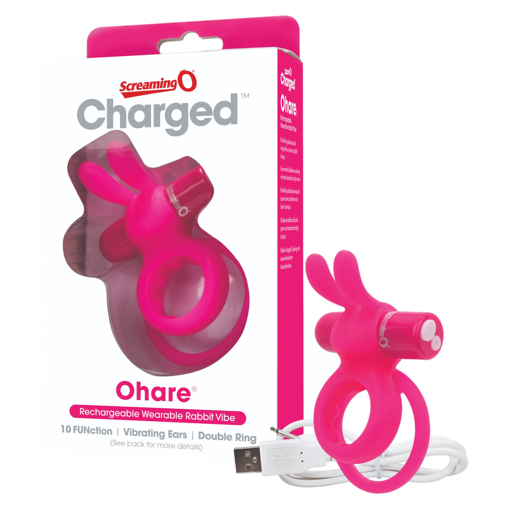 E-shop Screaming Charged Ohare - nabíjací krúžok na penis so zajačikom (ružový)