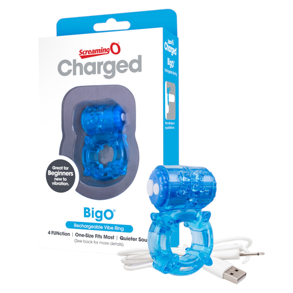 E-shop Screaming Charged BigO - nabíjací krúžok na penis s hviezdičkou (modrý)