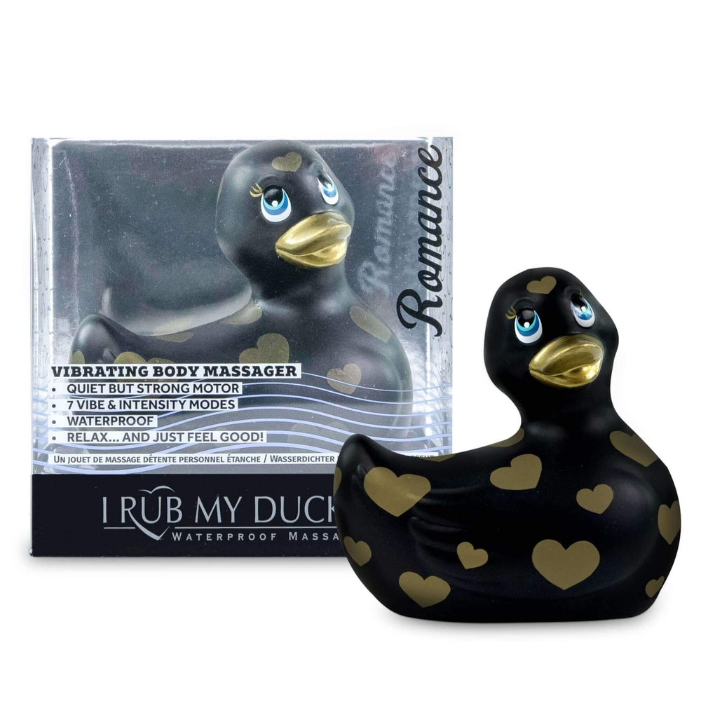 E-shop My Duckie Romance 2.0 - vodotesný vibrátor na klitoris - kačička so srdiečkami (čierno-zlatá)