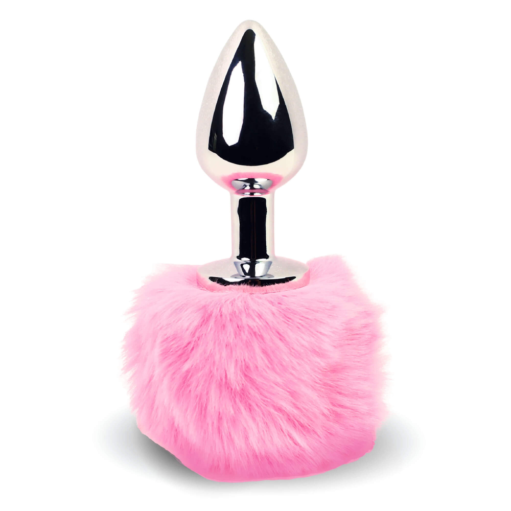 E-shop FeelzToys Bunny Tails Butt Plug - kovový análny kolík so zajačím chvostíkom (strieborno-ružový)