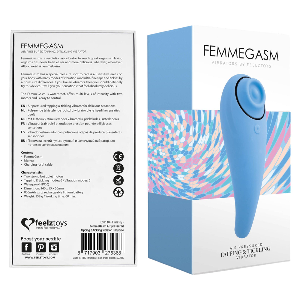 E-shop FEELZTOYS Femmegasm - dobíjací, vodotesný vaginálny a klitorálny vibrátor (modrý)