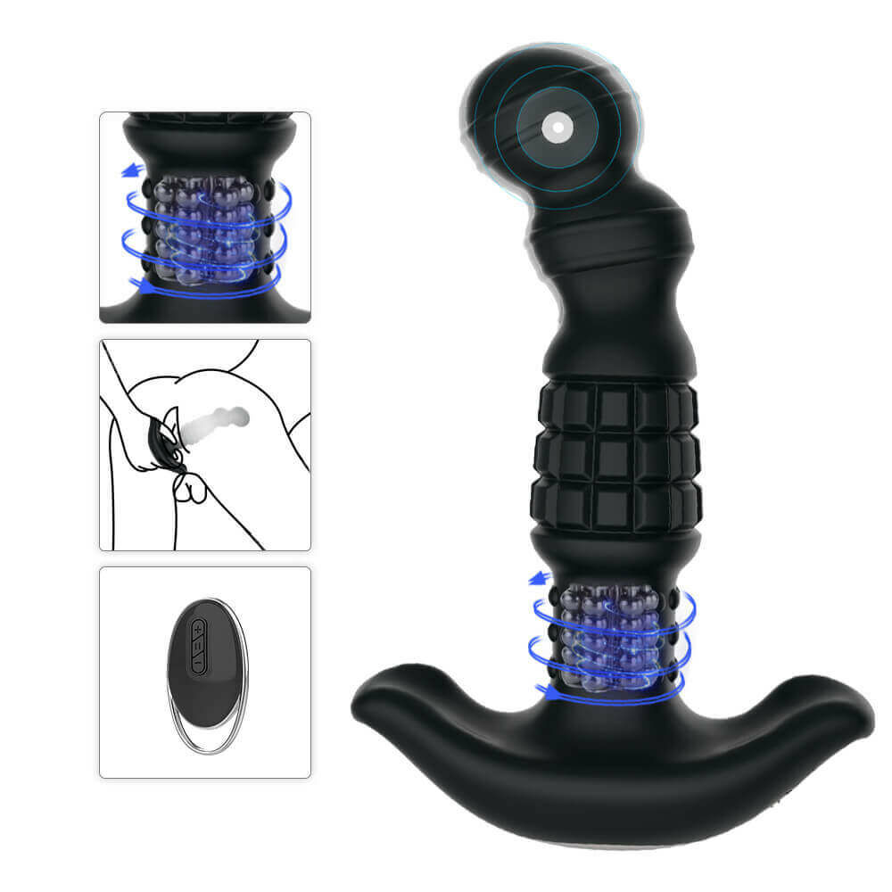 E-shop Aixiasia Abake - nabíjací, rotačný análny vibrátor (čierny)