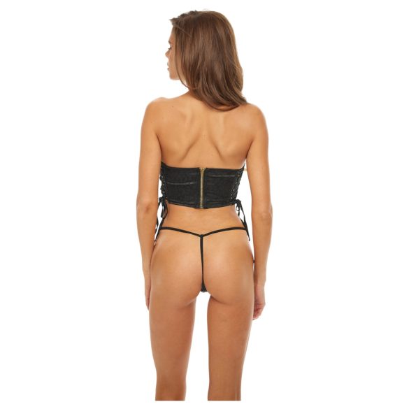 Bombshell - korzet a tangá - leopard vzor - čierna - L