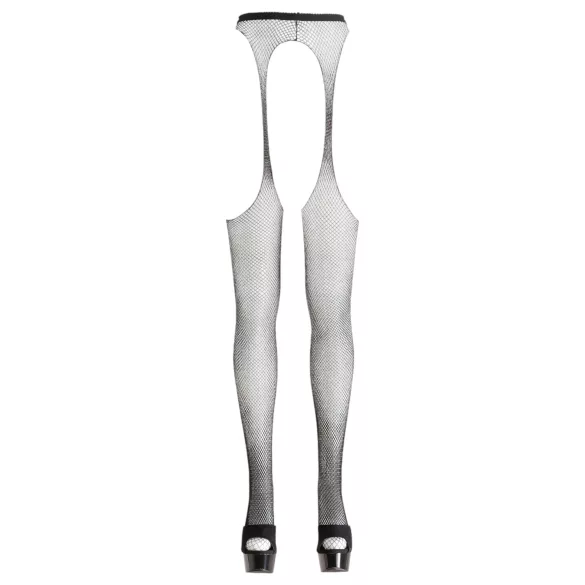 Cottelli - erotické sieťované pančuchy - čierne - L/XL