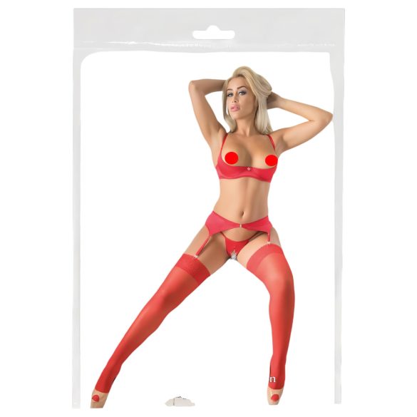 Cottelli - Krajkované pančuchy (červené) - 5/XL