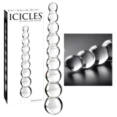 Icicles No. 2 - sklenené dildo s guľkami - priehľadné