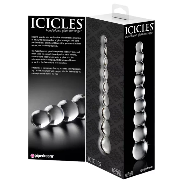 Icicles No. 2 - sklenené dildo s guľkami - priehľadné