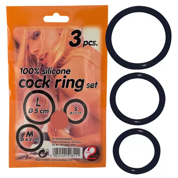 You2Toys - silikónový erekčný krúžok sada - čierna