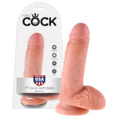 King Cock - dildo realistické s vajcami - 18 cm - natur