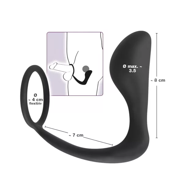 Black Velvets - análny kolík s erekčným krúžkom - čierny