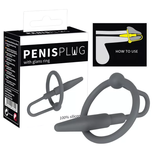 Penisplug - dilatátor na penis so silikónovým krúžkom - šedý