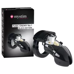   mystim Black Edition - elektro klietka na penis - Pubic Enemy No 1 - čierna