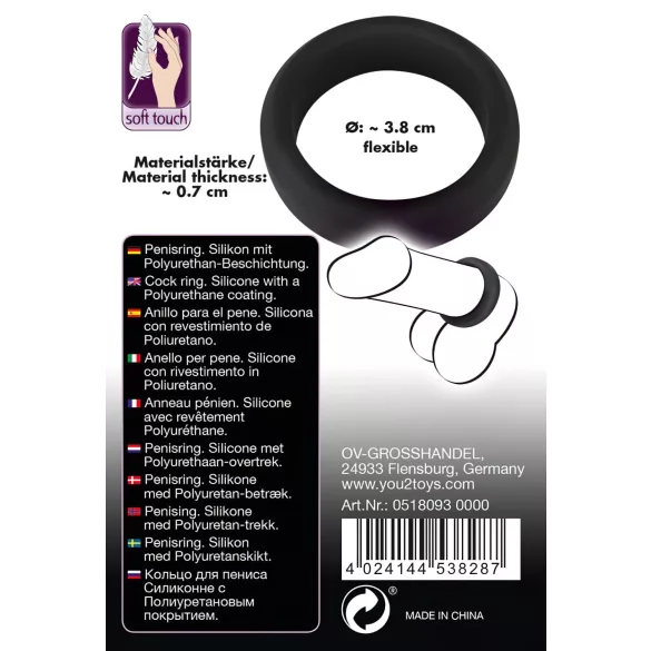 Black Velvets - erekčný krúžok hrubostenný 3,8 cm - čierny