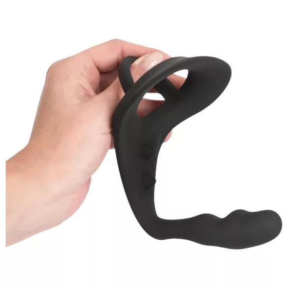 Black Velvets - análna dildo s krúžkom na penis a semenníky - čierna