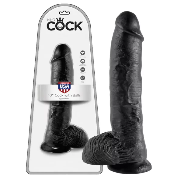 King Cock - realistický dildó s semenníkmi - 25 cm - čierny