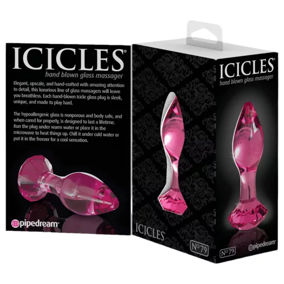 Icicles No. 79 - análny sklenený kolík - ružový - kúželový tvar