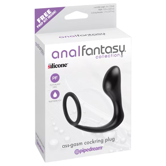 analfantasy - análny kolík s erekčným krúžkom - čierny
