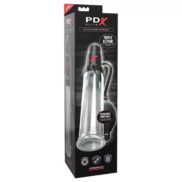 PDX Elite - 2v1 - vákuová pumpa na penis a masturbátor v jednom (priehľadný)