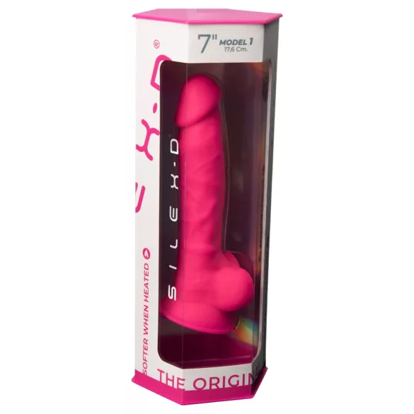 Silexd 7 - prísavkový, žilnatý dildo - 17,5 cm (ružový)